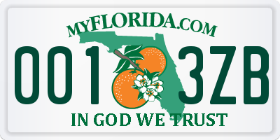 FL license plate 0013ZB