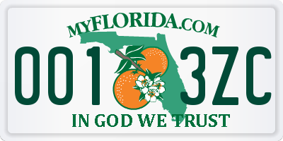 FL license plate 0013ZC