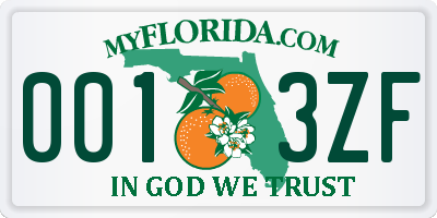 FL license plate 0013ZF