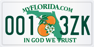 FL license plate 0013ZK