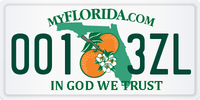 FL license plate 0013ZL