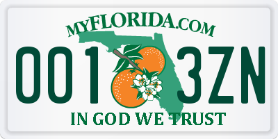 FL license plate 0013ZN