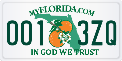 FL license plate 0013ZQ