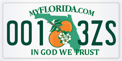 FL license plate 0013ZS