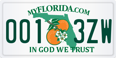 FL license plate 0013ZW