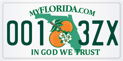 FL license plate 0013ZX