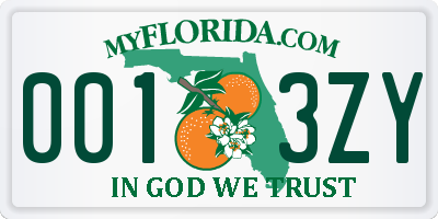 FL license plate 0013ZY