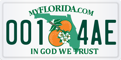 FL license plate 0014AE
