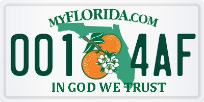 FL license plate 0014AF