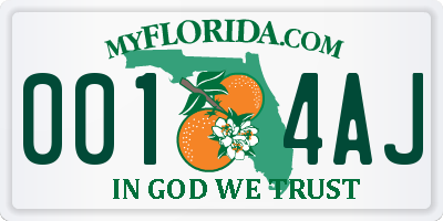 FL license plate 0014AJ
