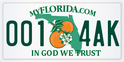 FL license plate 0014AK