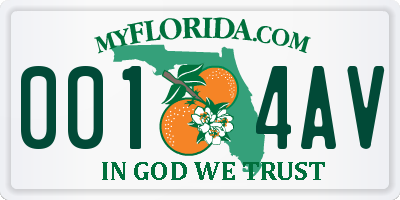 FL license plate 0014AV