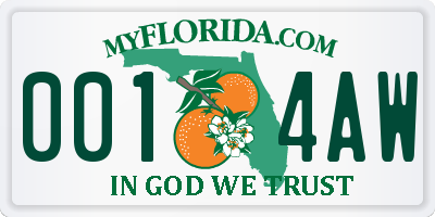 FL license plate 0014AW