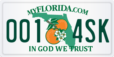 FL license plate 0014SK