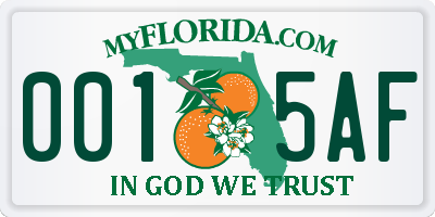 FL license plate 0015AF