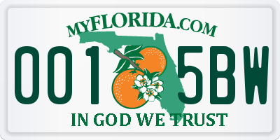 FL license plate 0015BW