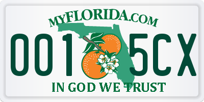 FL license plate 0015CX