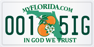 FL license plate 0015IG