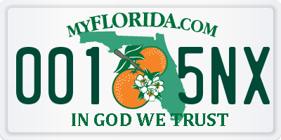 FL license plate 0015NX