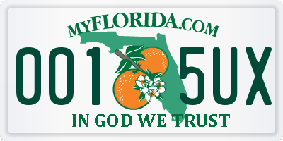 FL license plate 0015UX