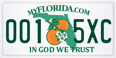 FL license plate 0015XC