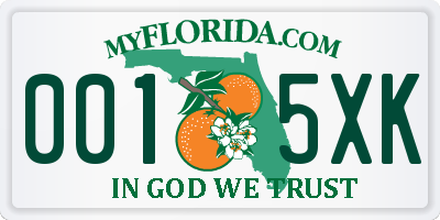 FL license plate 0015XK
