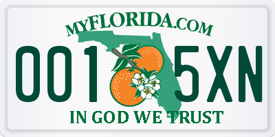 FL license plate 0015XN