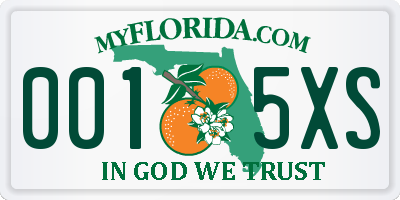 FL license plate 0015XS