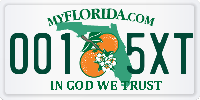 FL license plate 0015XT