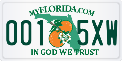 FL license plate 0015XW