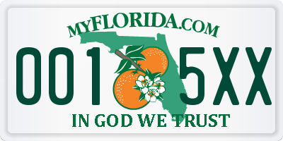 FL license plate 0015XX