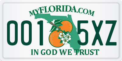 FL license plate 0015XZ