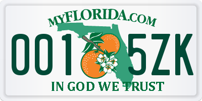 FL license plate 0015ZK