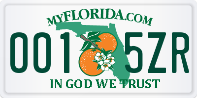FL license plate 0015ZR