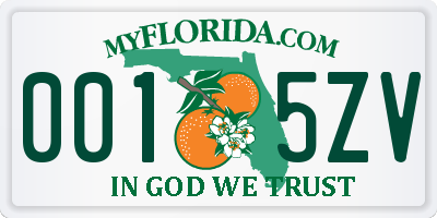 FL license plate 0015ZV
