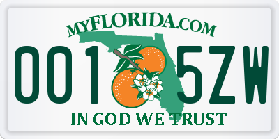 FL license plate 0015ZW