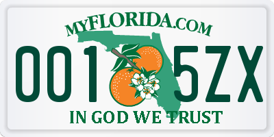 FL license plate 0015ZX