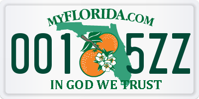 FL license plate 0015ZZ