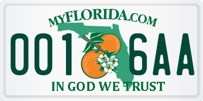 FL license plate 0016AA