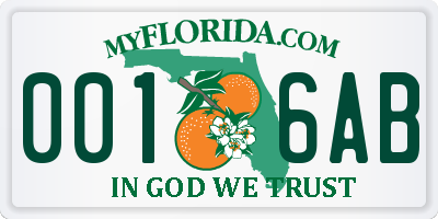 FL license plate 0016AB
