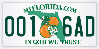 FL license plate 0016AD