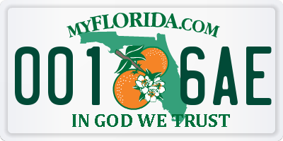FL license plate 0016AE