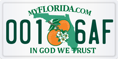 FL license plate 0016AF