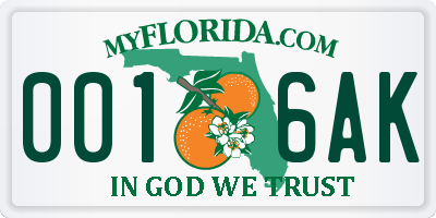 FL license plate 0016AK
