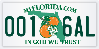 FL license plate 0016AL