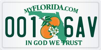 FL license plate 0016AV