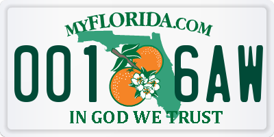 FL license plate 0016AW