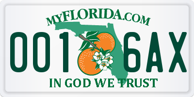 FL license plate 0016AX