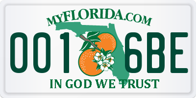 FL license plate 0016BE
