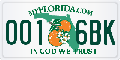FL license plate 0016BK